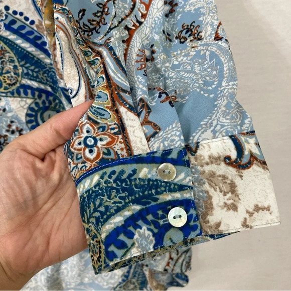 Chico's Paisley Y Neck Layered Asymmetric Long Sleeve Tunic size XL 3 - Picture 7 of 9